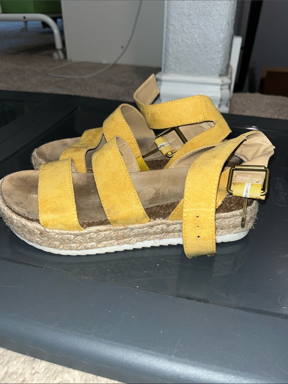 Universal Thread Yellow Suede Espadrille Platform Sandals with Buckle